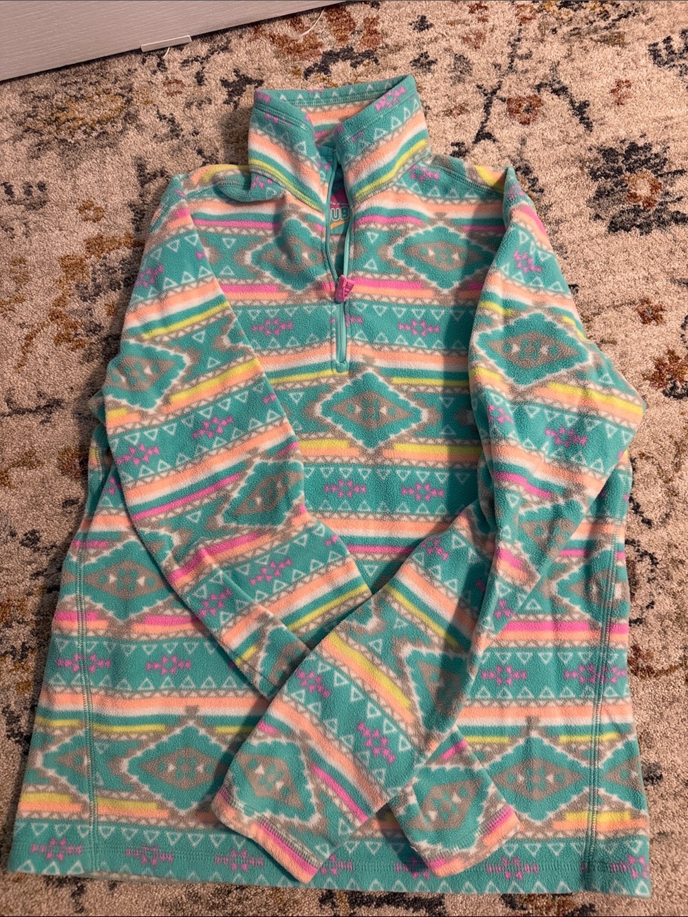 chubbies Teal Fleece Pullover with Pink and Yellow Accents